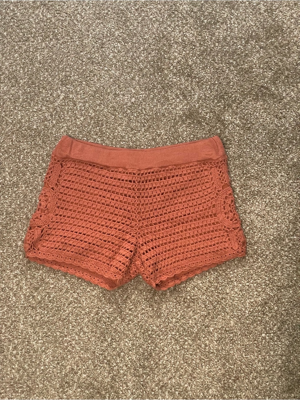 Handmade Women's Orange Crochet Hot Pants Shorts Size S 28in Waist Pull On